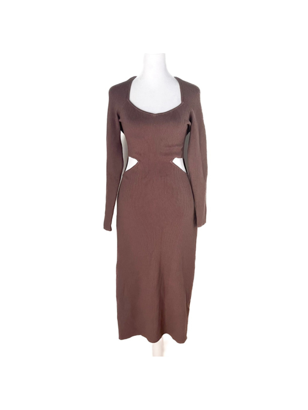 NWT Abercrombie & Fitch Ribbed Cutout Sweater Midi Dress Brown/Taupe L Bodycon - Picture 3 of 10